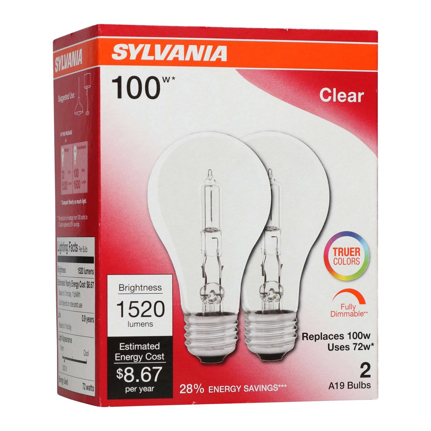 Sylvania A19 100-Watt Clear Halogen Light Bulbs; image 1 of 3