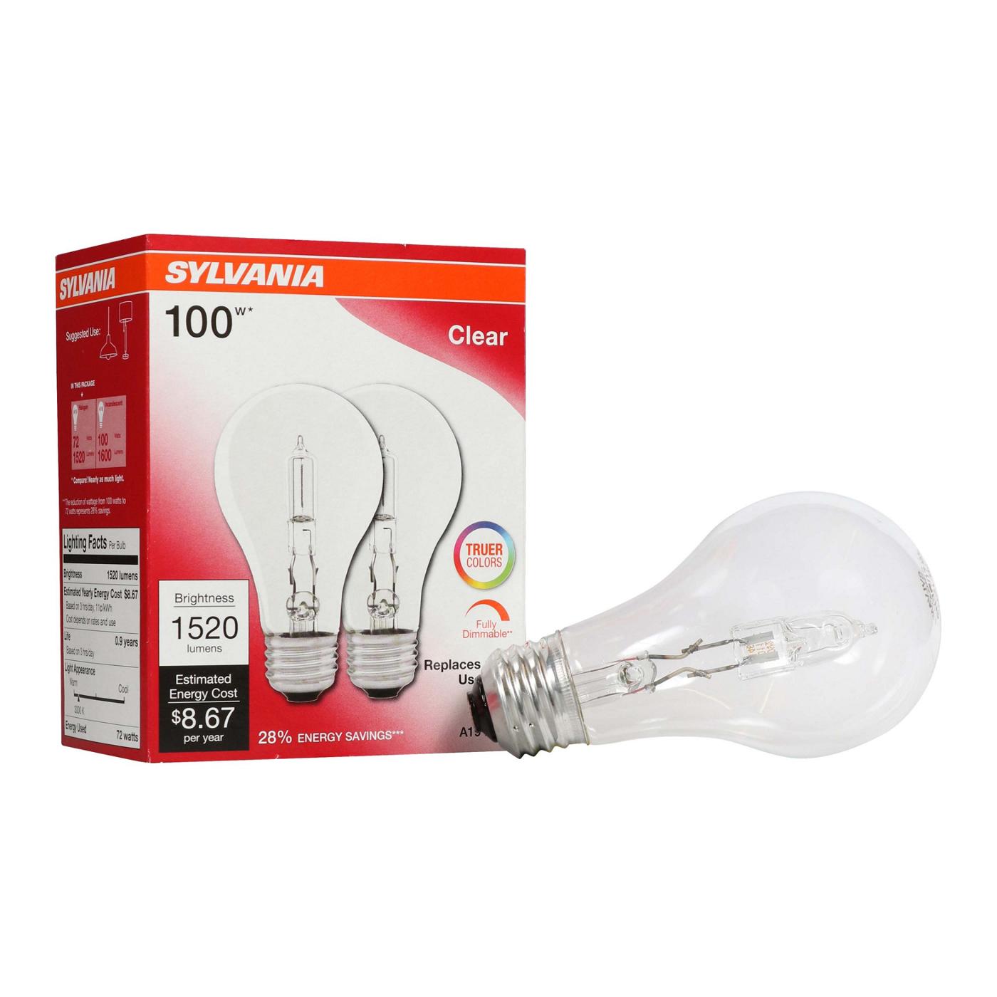 Sylvania A19 100-Watt Clear Halogen Light Bulbs; image 3 of 3