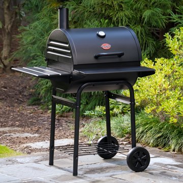 Char-Griller Wrangler Charcoal Grill with Wood Shelves, 50" x 35"