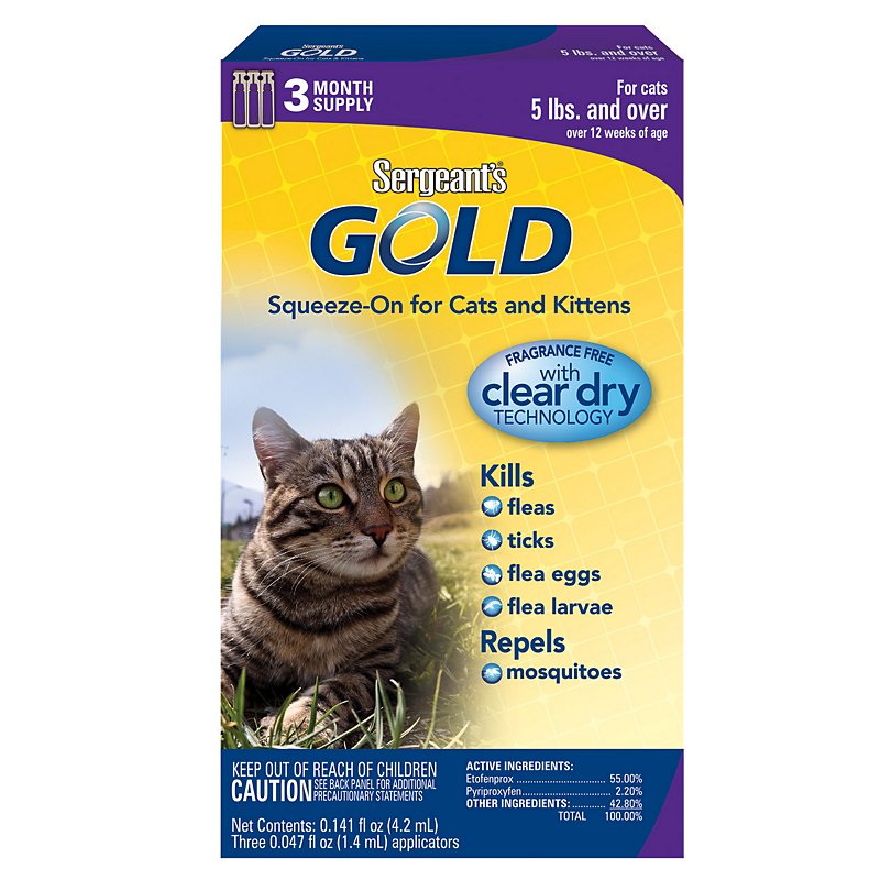 SERGEANT'S GOLD Flea & Tick Squeeze on 3 Month Supply  Under 5lbs Cats 