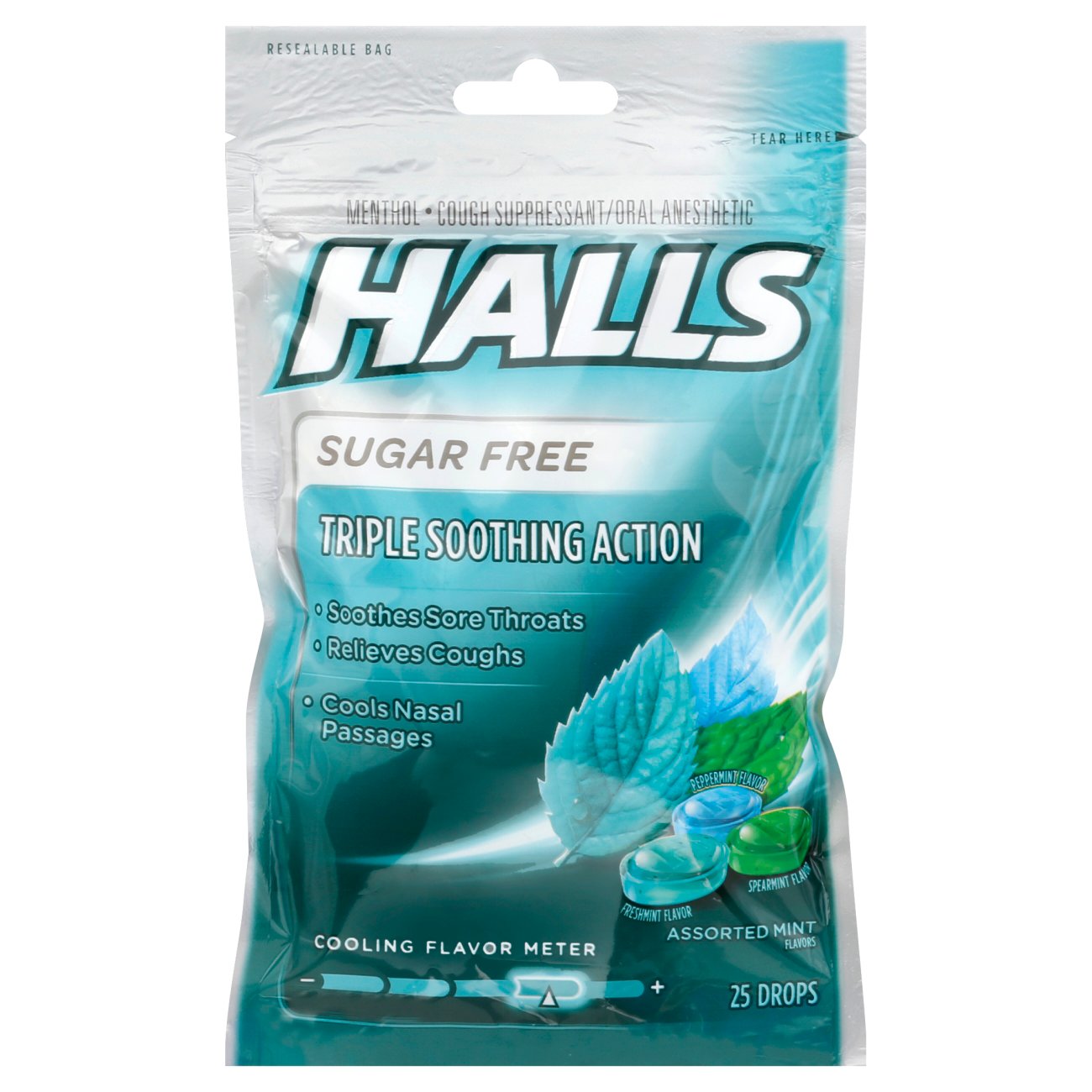 Halls Triple Soothing Action Sugar Free Assorted Mint Flavors Cough