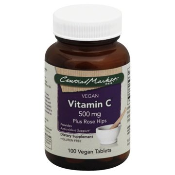 Central Market Vitamin C 500 mg Plus Rose Hips Vegan Tablets, 100 ct