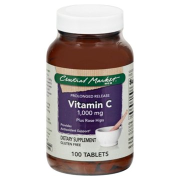 Central Market Vitamin C Plus Rose Hips Prolonged Release 1000 mg Tablets, 100 ct