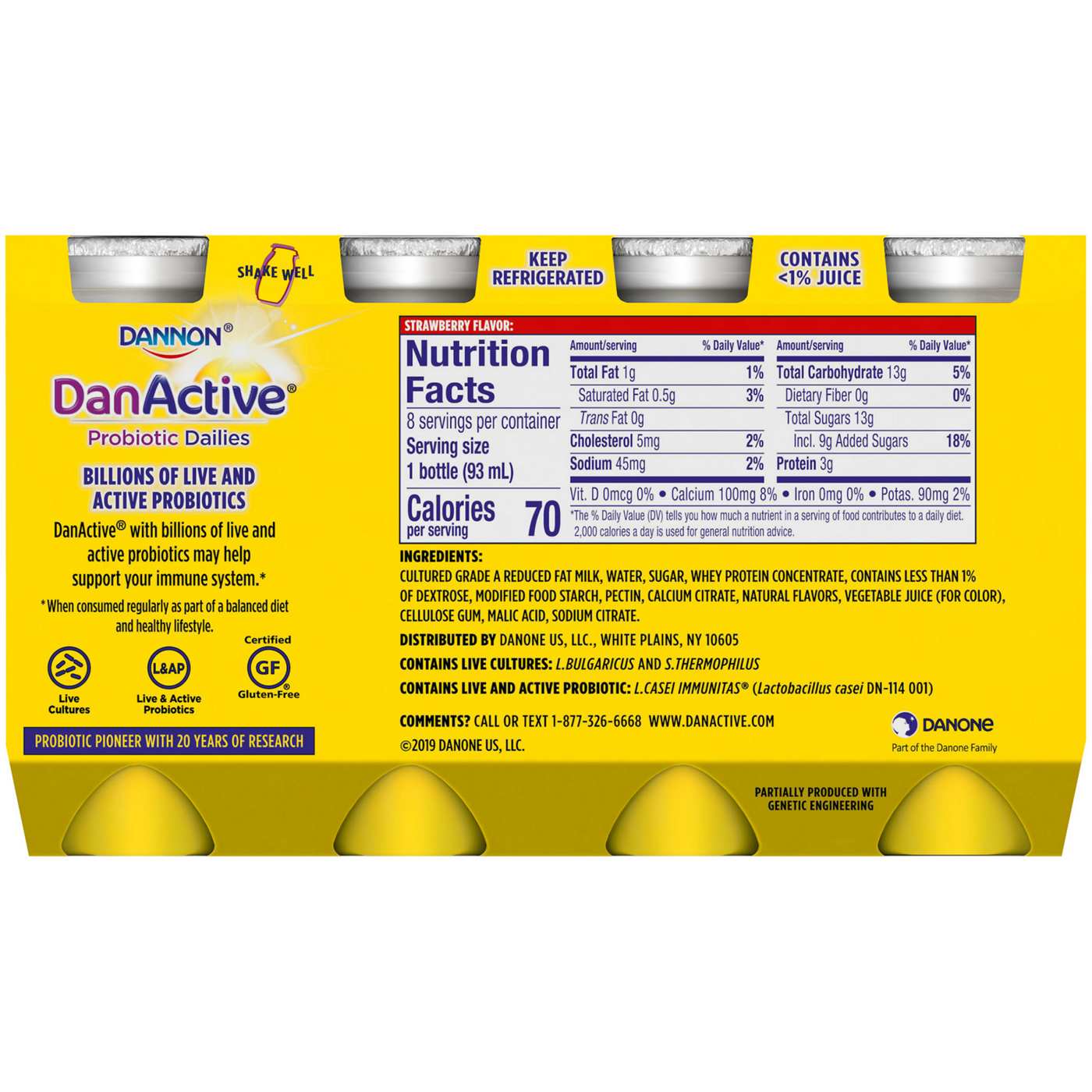 Dannon DanActive Probiotic Dailies Strawberry Dairy Drink 3.1 oz Bottles; image 3 of 5