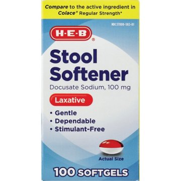 H-E-B Stool Softener Laxative 100 mg Softgels, 100 ct