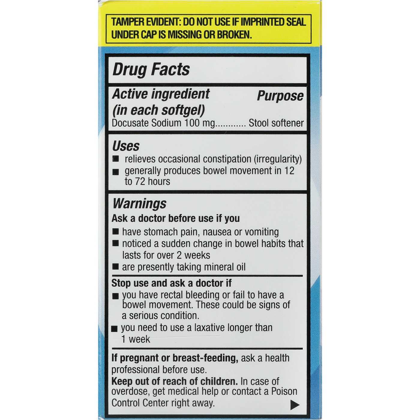 H-E-B Stool Softener Laxative 100 mg Softgels; image 3 of 3