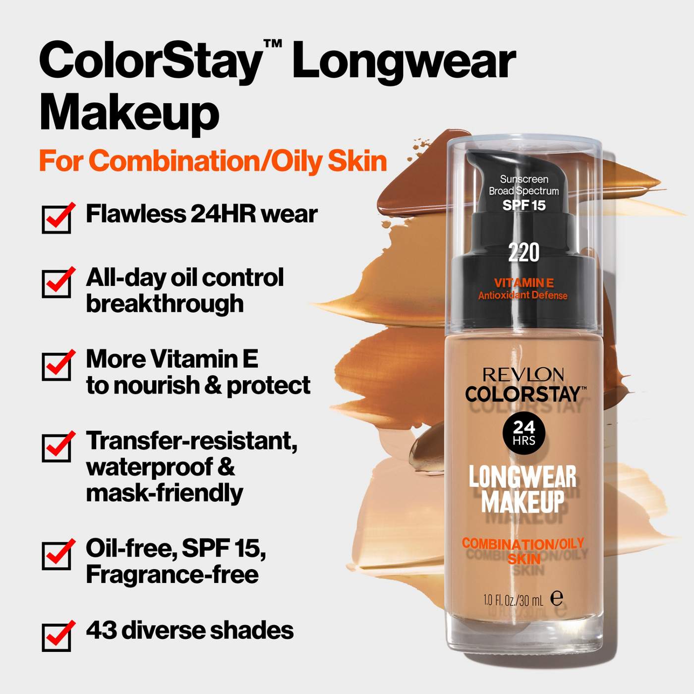 Revlon ColorStay Foundation for Combination/Oily Skin, 180 Sand Beige; image 3 of 6