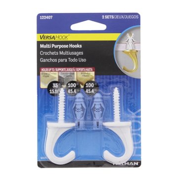 The Hillman Group White Versa Hooks, 2 ct