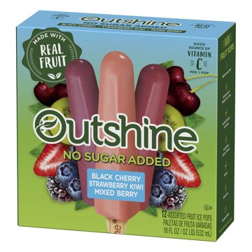 Outshine No Sugar Added Black Cherry, Strawberry Kiwi & Mixed Berry Frozen Fruit Pops Variety Pack, 12 ct