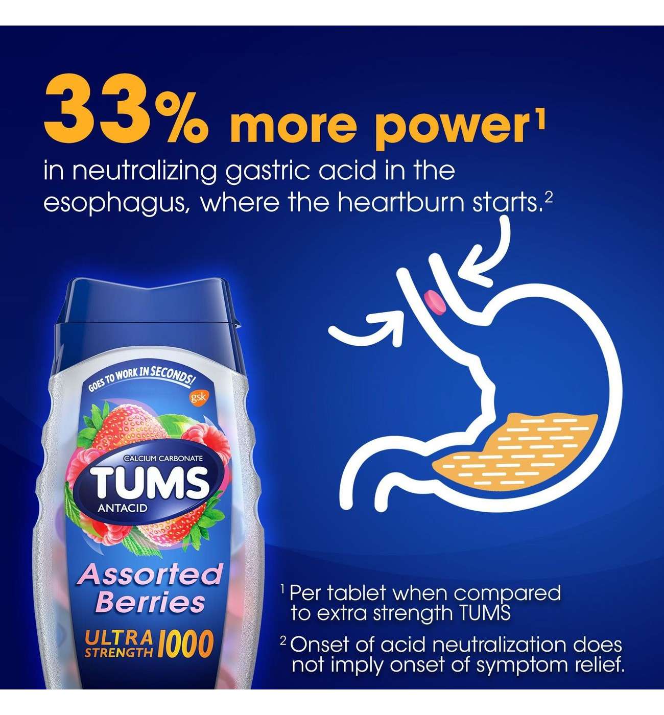 Tums Ultra Strength Chewable Antacid Tablets for Heartburn Relief, Assorted Berries; image 3 of 8