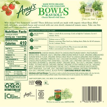 Amy's 14g Protein Cheese Ravioli Bowl