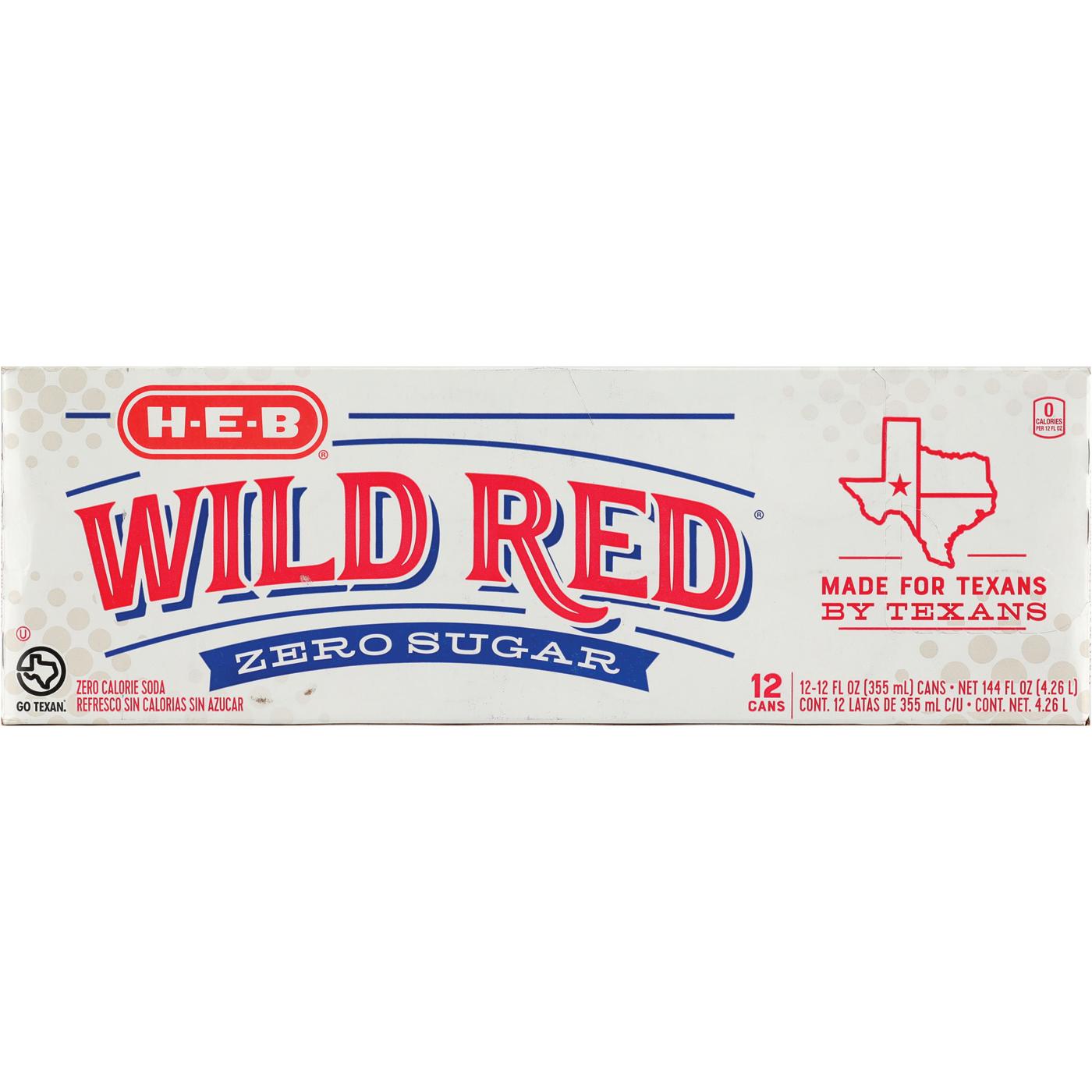 H-E-B Zero Sugar Wild Red Soda 12 pk Cans; image 1 of 2