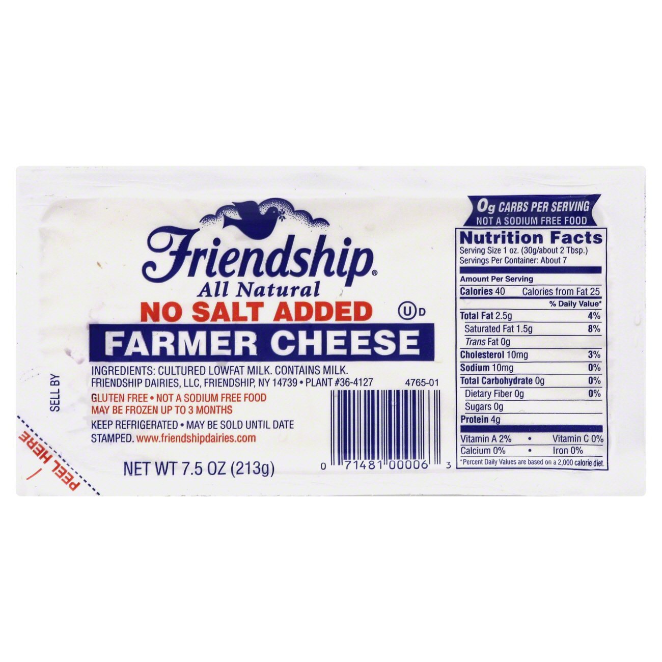 Friendship Kosher Farmer No Salt Added Cheese Shop Cheese at HEB