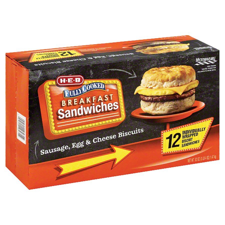 H-E-B Fully Cooked Sausage Egg & Cheese Biscuits Family Pack - Shop ...