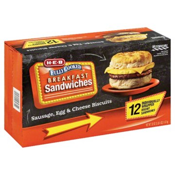 H-E-B Frozen Breakfast Biscuit Sandwiches, Value Pack - Sausage, Egg & Cheese, 12 ct