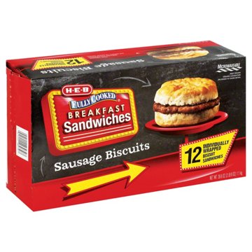 H-E-B Frozen Breakfast Biscuit Sandwiches, Value Pack - Sausage, 12 ct