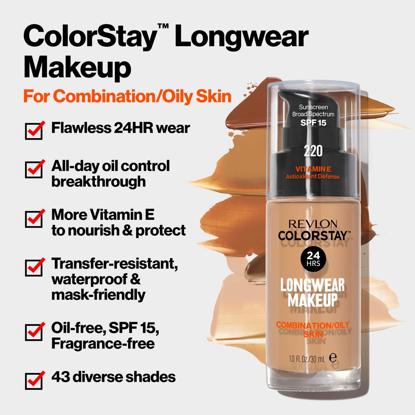 Revlon ColorStay Foundation for Combination/Oily Skin, 360 Golden Caramel; image 6 of 6