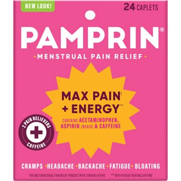 Pamprin Maximum Strength Menstrual Pain Relief + Energy Caplets, 24 ct