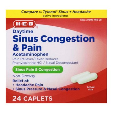 H-E-B Daytime Sinus Congestion & Pain Caplets, 24 ct