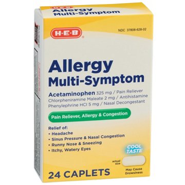 H-E-B Multi-Symptom Allergy Caplets - Cool Taste, 24 ct
