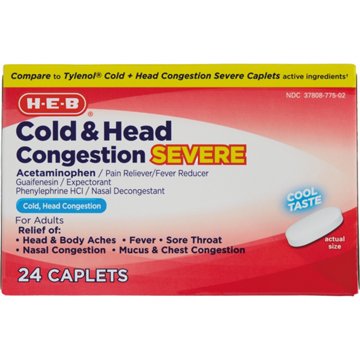 H-E-B Severe Cold & Head Congestion Caplets - Cool Taste, 24 ct
