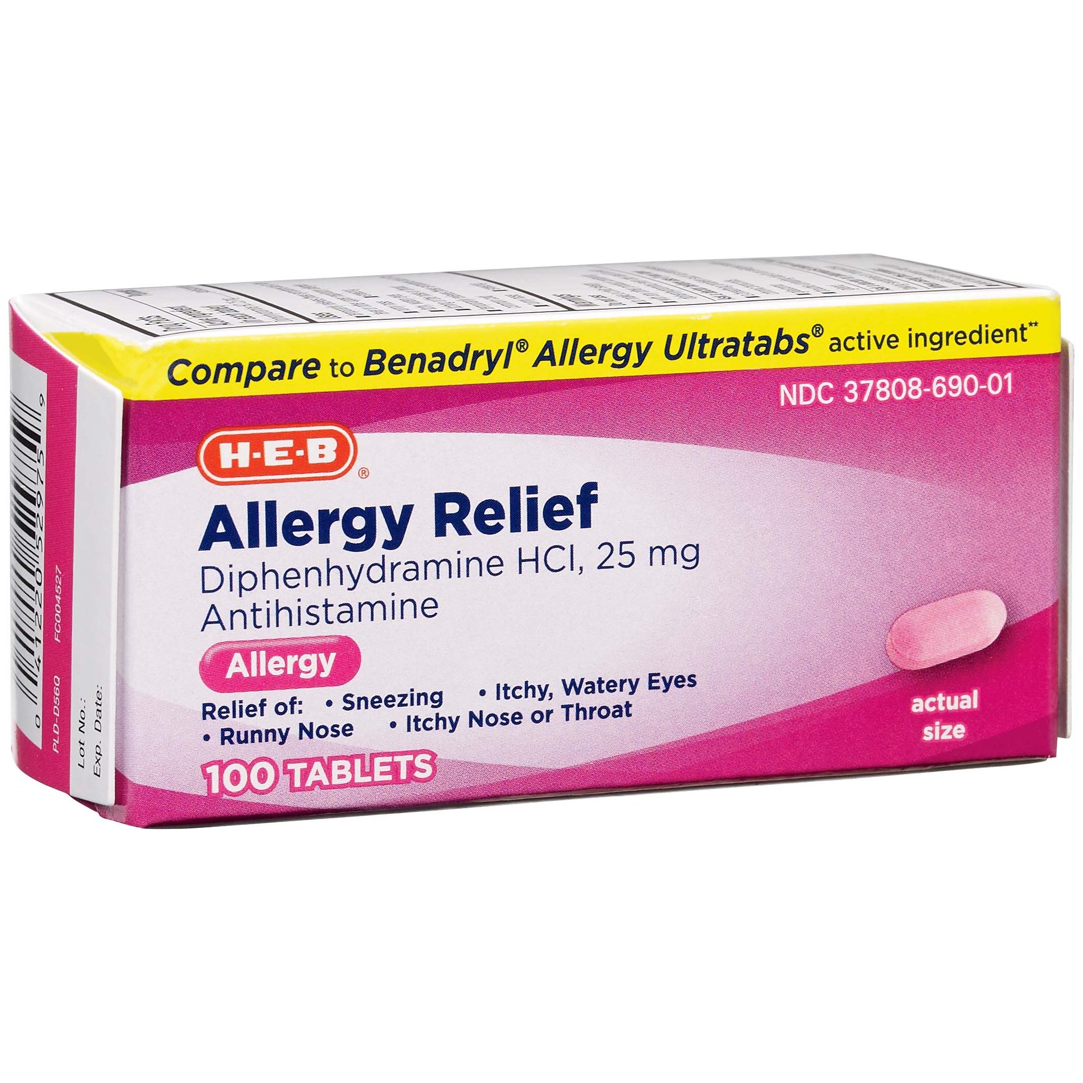 H-E-B Allergy Relief Diphenhydramine 25 mg Antihistamine Tablets - Shop ...