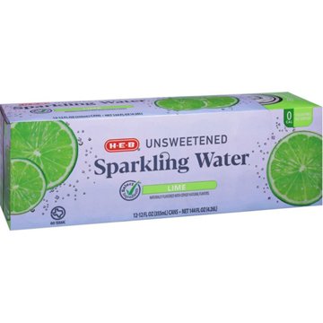 H-E-B Unsweetened Lime Sparkling Water 12 pk Cans, 12 oz