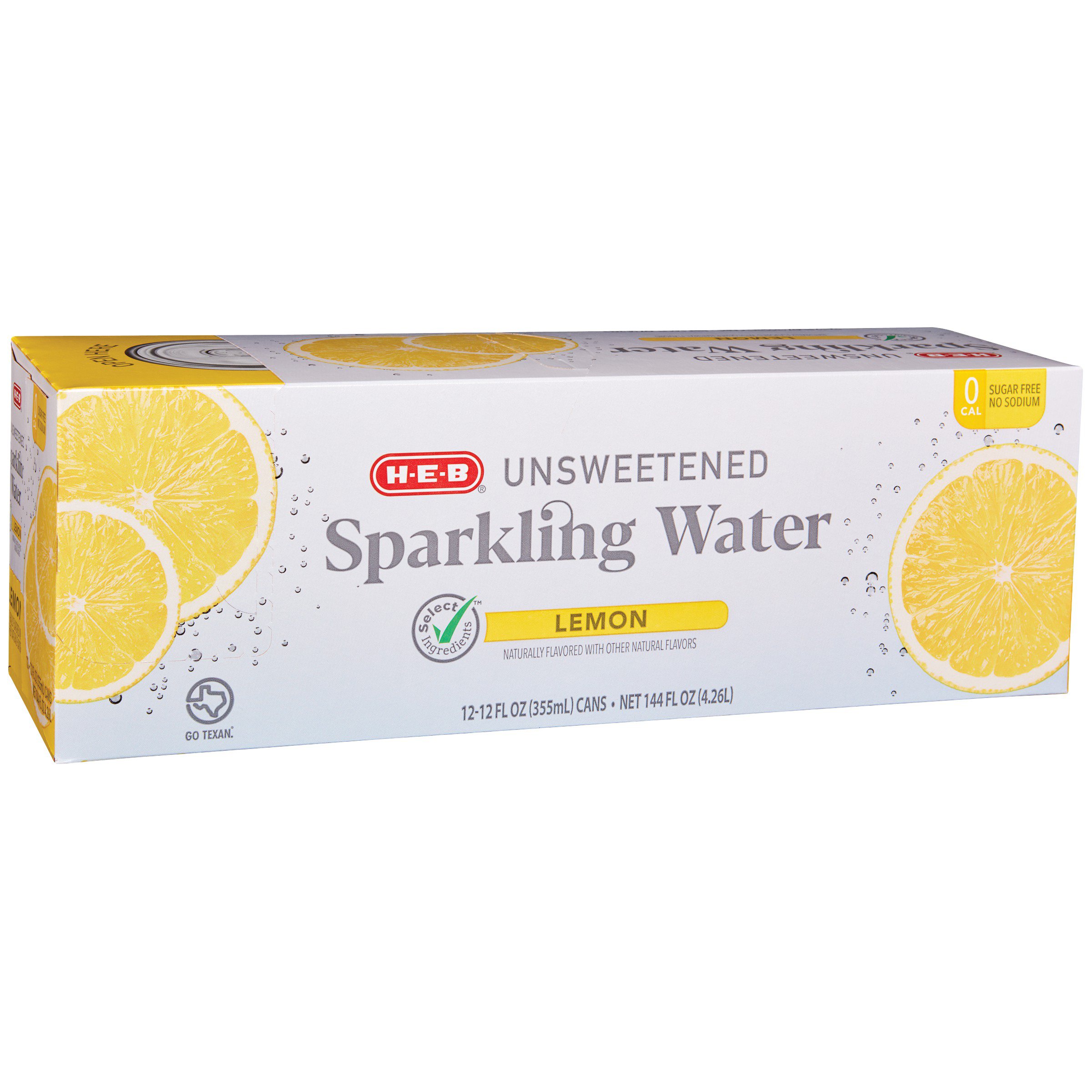 H-E-B Unsweetened Lemon Sparkling Water 12 Pk Cans - Shop Water At H-E-B