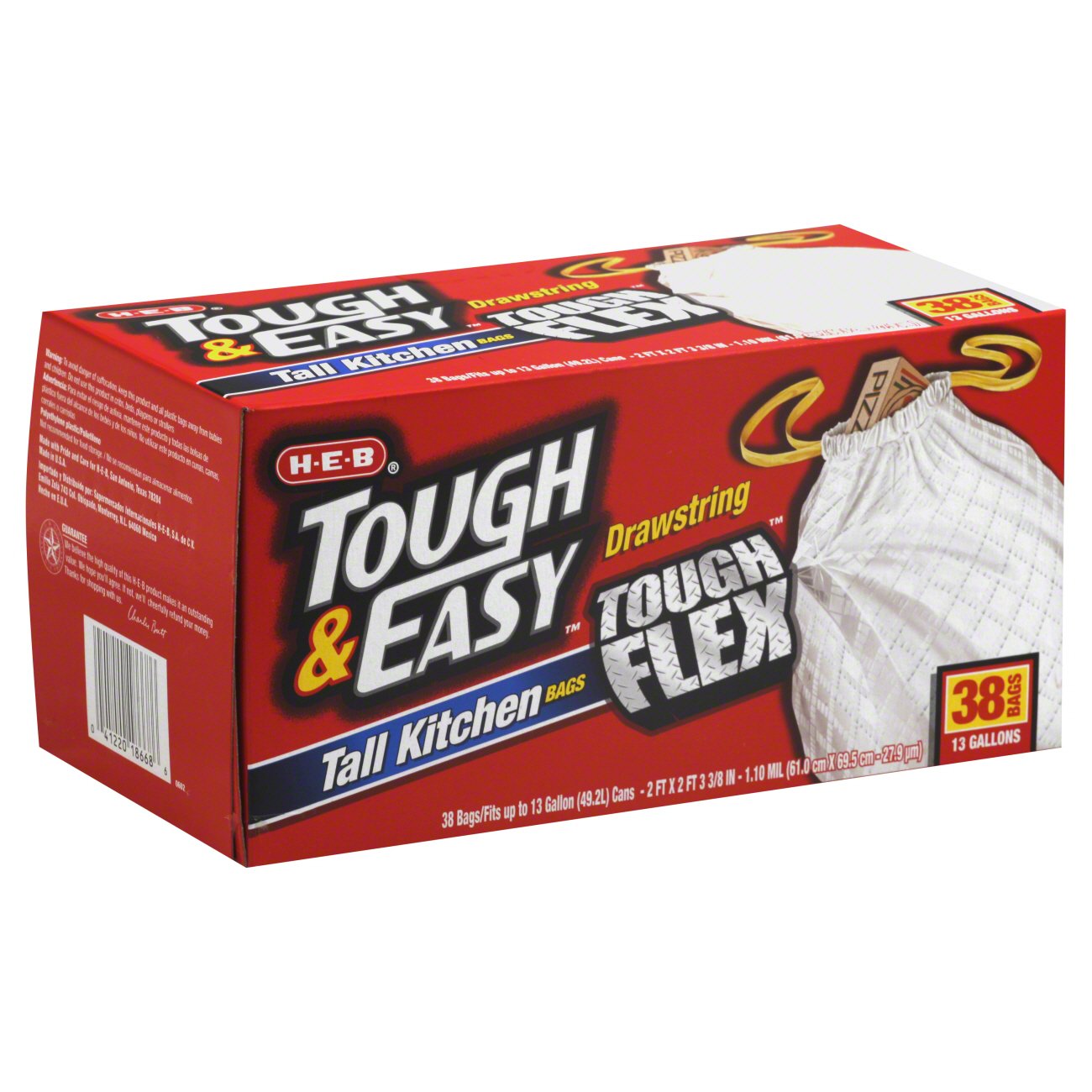 H-E-B Texas Tough Tough Flex Drawstring Tall Kitchen 13 Gallon Trash Bags -  Shop Trash Bags at H-E-B