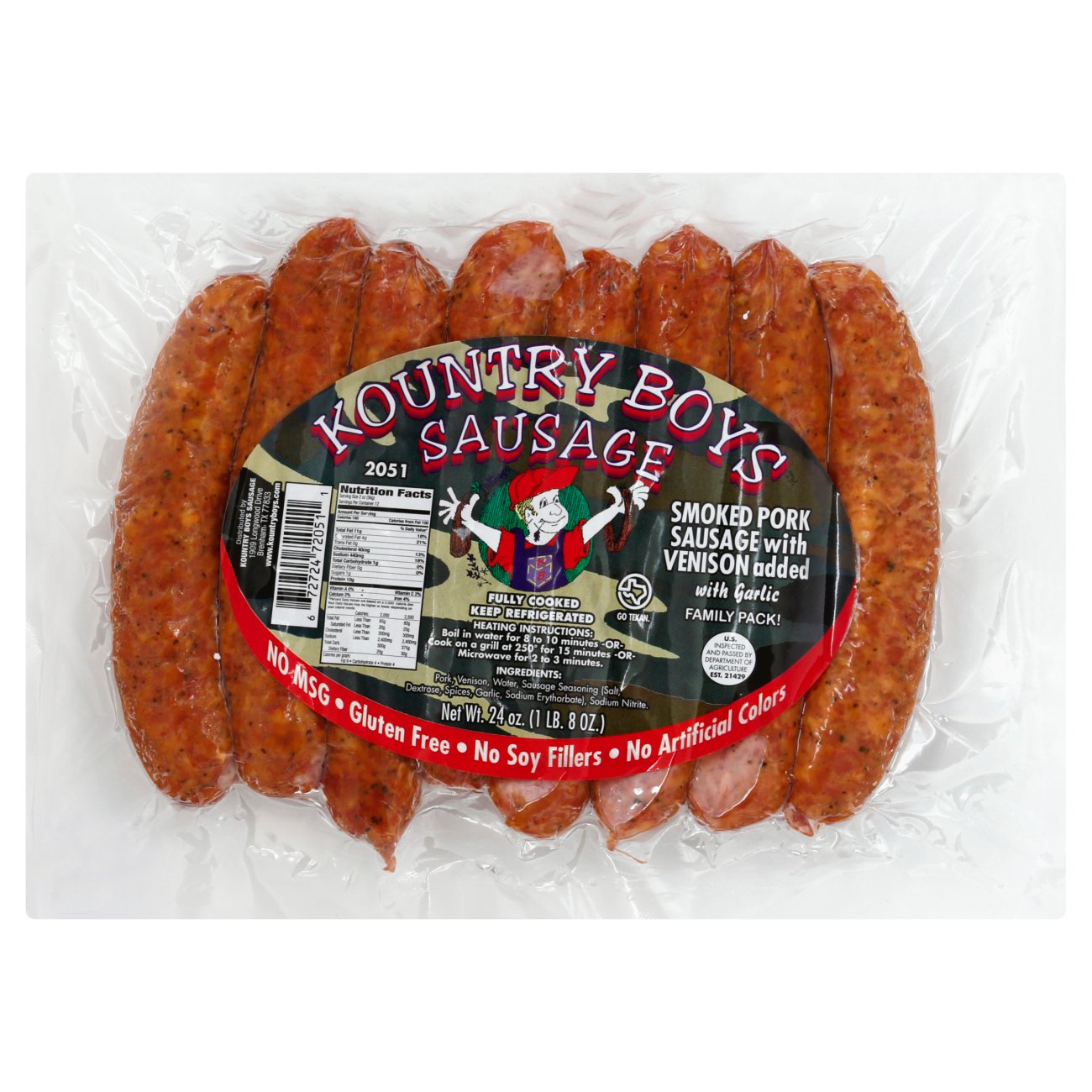 Kountry Boys Sausage Smoked Pork and Venison with Garlic Sausage Links