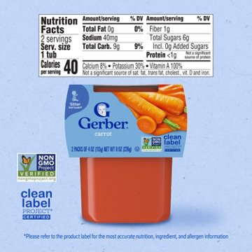 Gerber Stage 2 Baby Food - Carrot, 4 oz Tubs