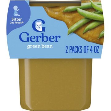 Gerber Stage 2 Baby Food - Green Bean, 4 oz Tubs, 2 pk