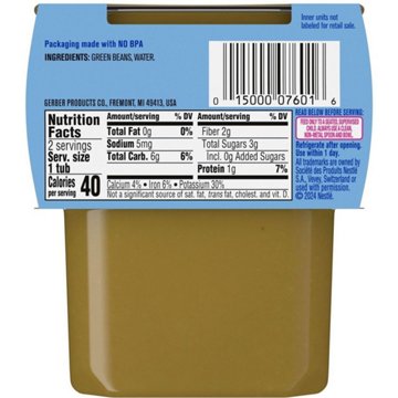 Gerber Stage 2 Baby Food - Green Bean, 4 oz Tubs, 2 pk