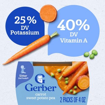 Gerber Stage 2 Baby Food - Carrot Sweet Potato & Pea, 4 oz Tubs, 2 pk