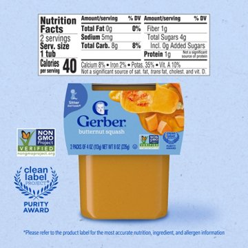 Gerber Stage 2 Baby Food - Butternut Squash, 4 oz Tubs