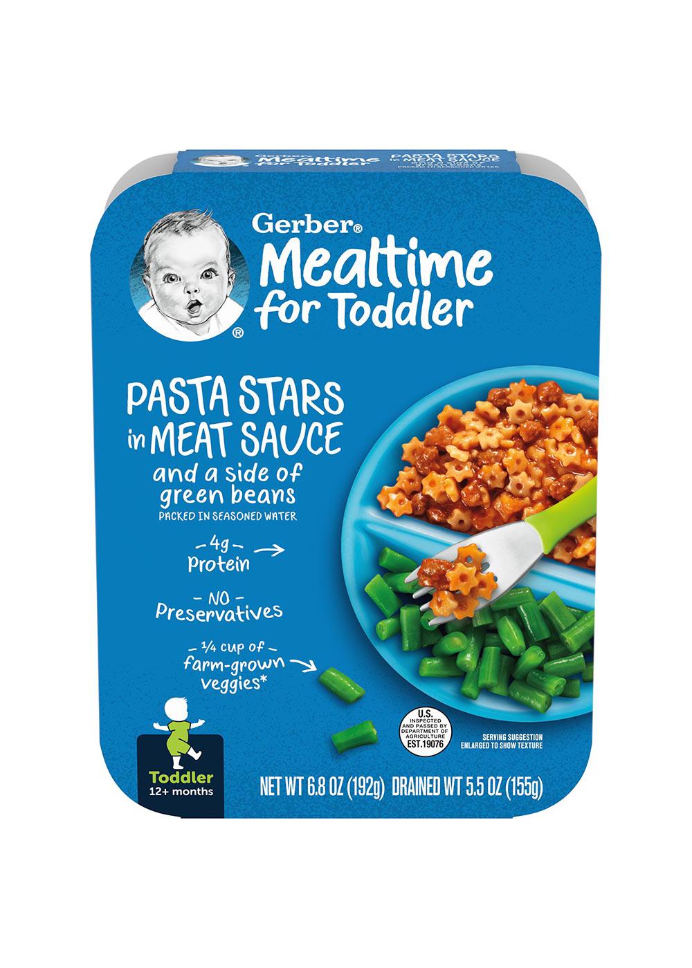 Gerber Mealtime for Toddler - Pasta Stars in Meat Sauce and a side of Green Beans; image 1 of 8