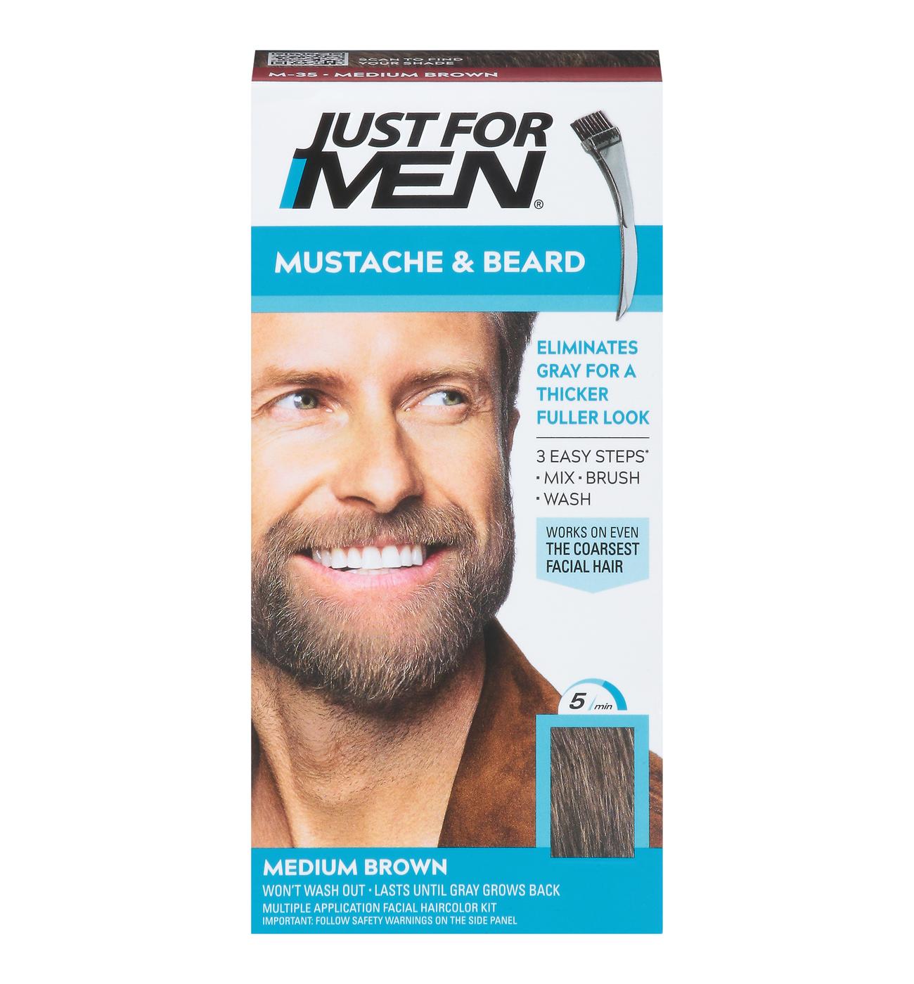 Overname Niet essentieel Poging Just For Men Mustache & Beard Medium Brown M-35 Brush-In Color Gel - Shop  Hair Color at H-E-B