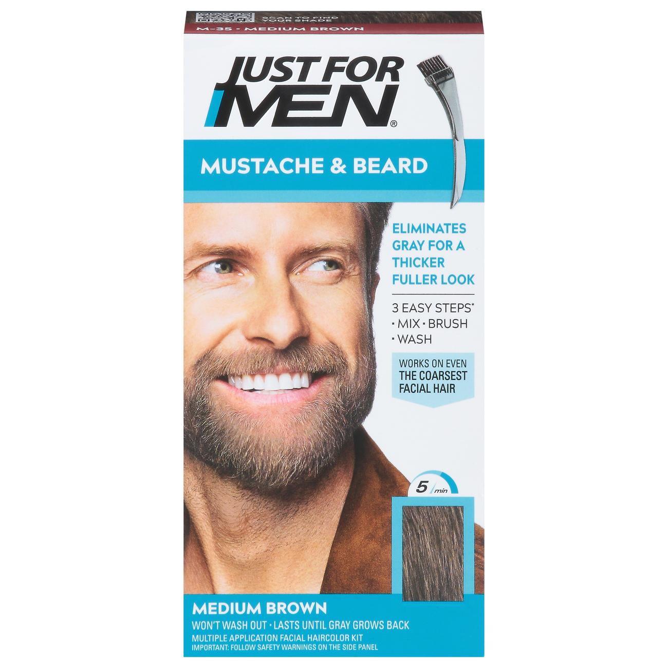 Just For Men Mustache & Beard Medium Brown M-35 Brush-In Color Gel - Shop Hair  Color at H-E-B