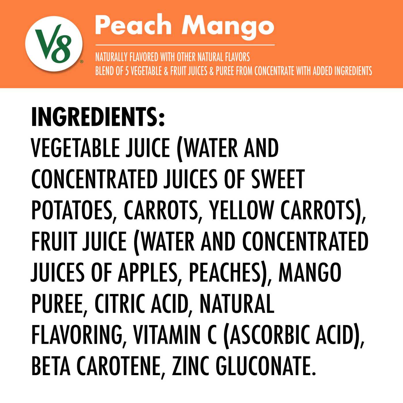 V8 Peach Mango 100% Fruit & Vegetable Juice; image 3 of 7