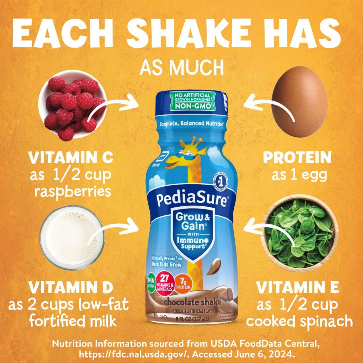 PediaSure Grow & Gain with Immune Support 7g Protein Shake for Kids - Chocolate, 8 oz Bottles; image 8 of 11