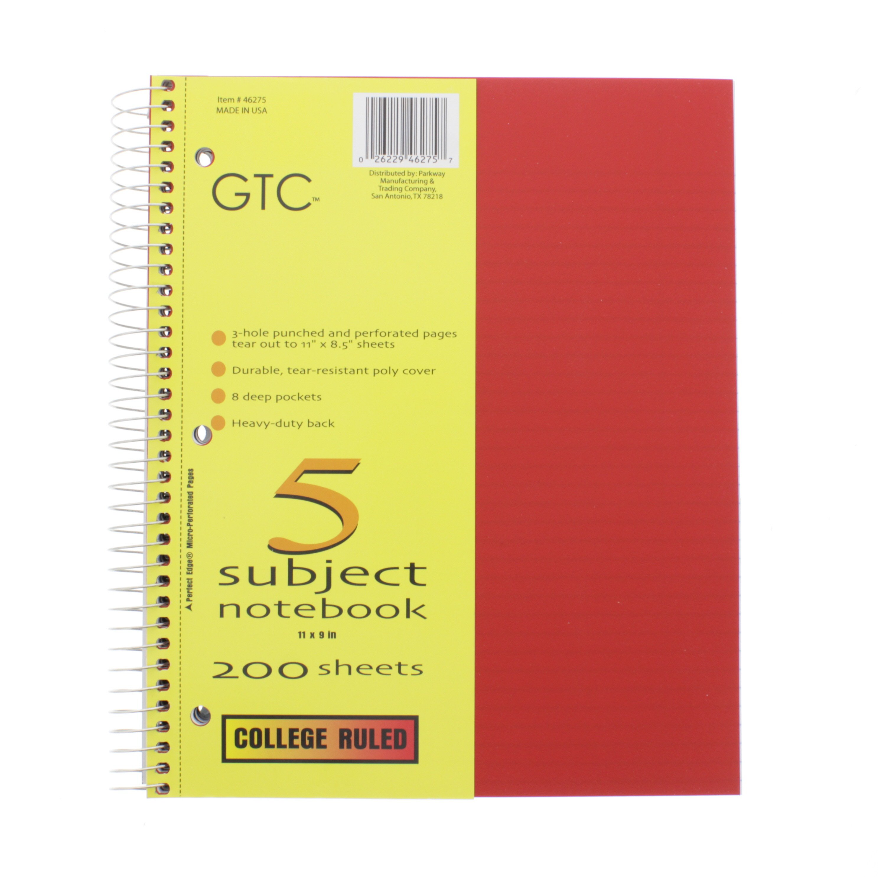 GTC 5 Subject College Ruled Spiral Notebook, Assorted Colors Shop