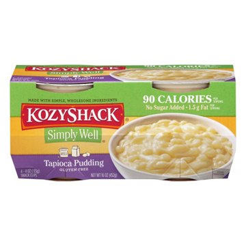 Kozy Shack Simply Well No Sugar Tapioca Pudding Snack Cups, 4 ct