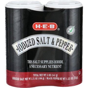 H-E-B Iodized Salt & Pure Ground Black Pepper Shakers, 5 oz