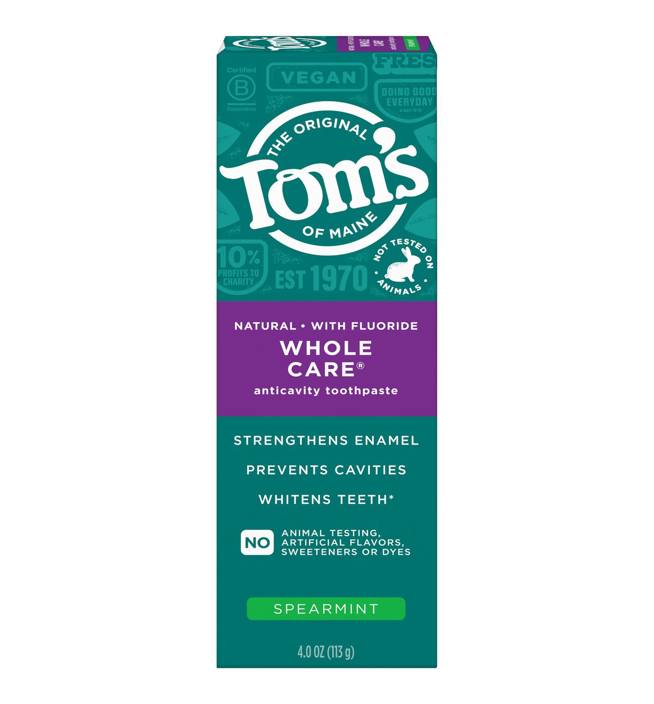 Tom's of Maine Whole Care Natural Fluoride Toothpaste - Spearmint; image 1 of 8