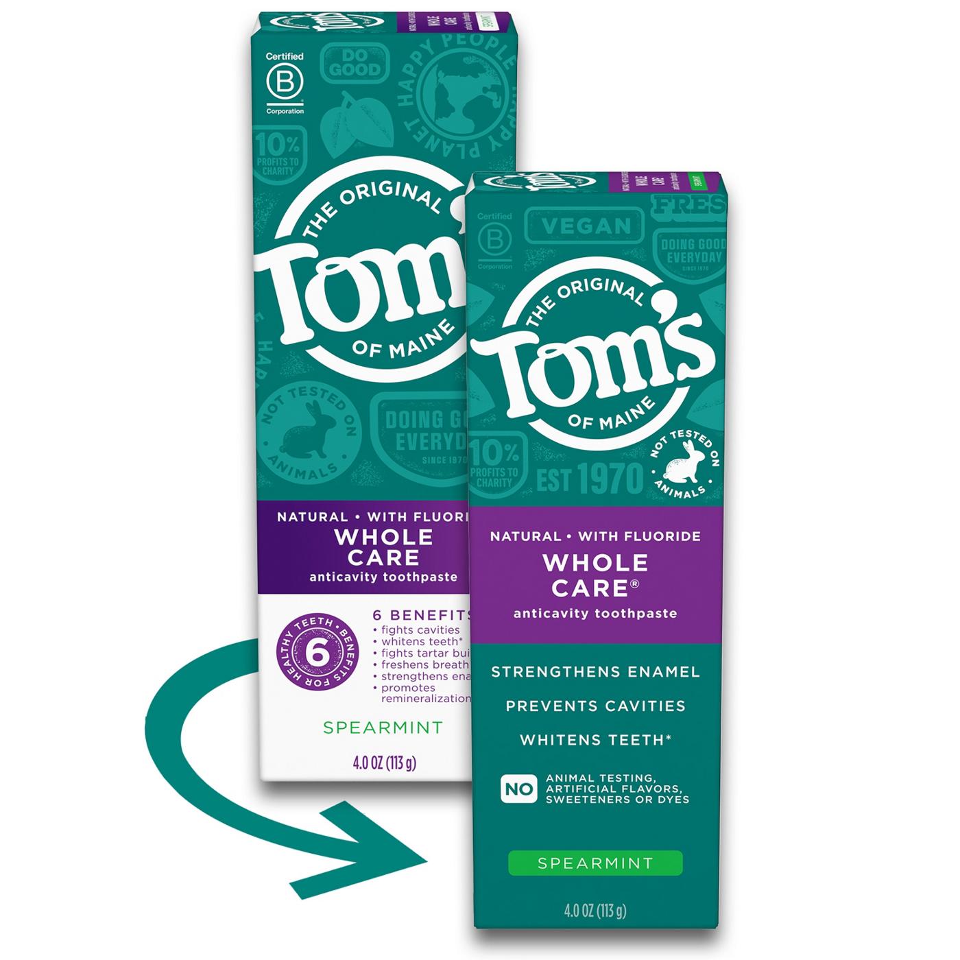 Tom's of Maine Whole Care Natural Fluoride Toothpaste - Spearmint; image 2 of 8