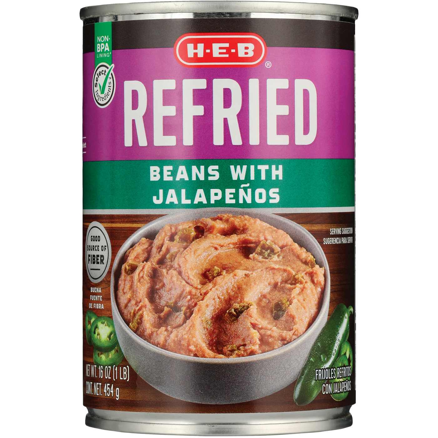 H-E-B Refried Beans with Jalapenos; image 1 of 2