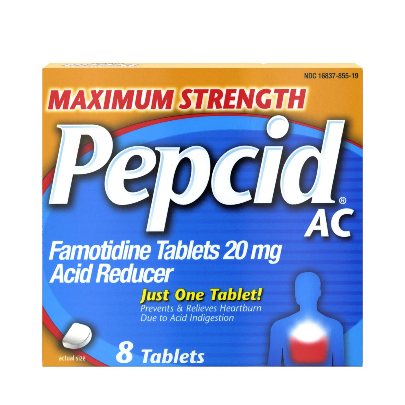Pepcid Maximum Strength Heartburn Famotidine Tablets; image 1 of 8