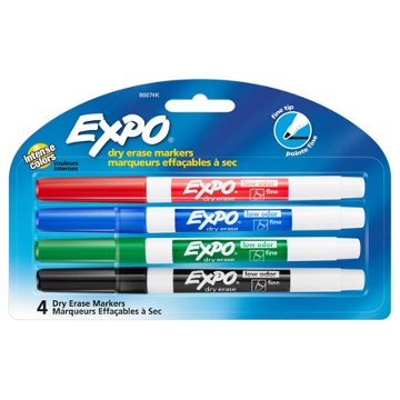 EXPO Fine Tip Dry Erase Markers - Assorted Ink, 4 pk