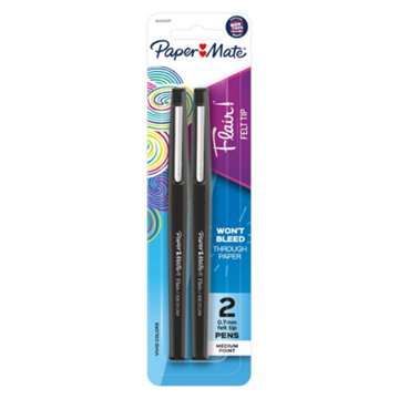 Paper Mate Flair 0.7mm Felt Tip Pens - Black Ink, 2 pk