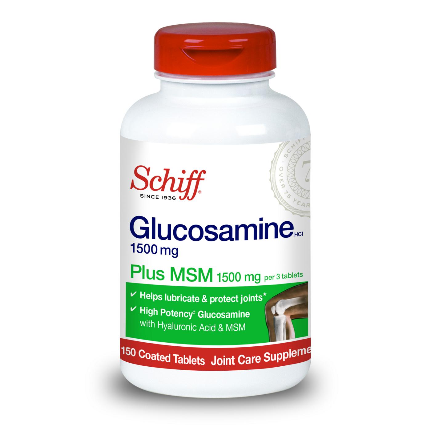 Schiff Joint Care Glucosamine HCl Plus MSM 1500 mg Coated Tablets; image 1 of 6